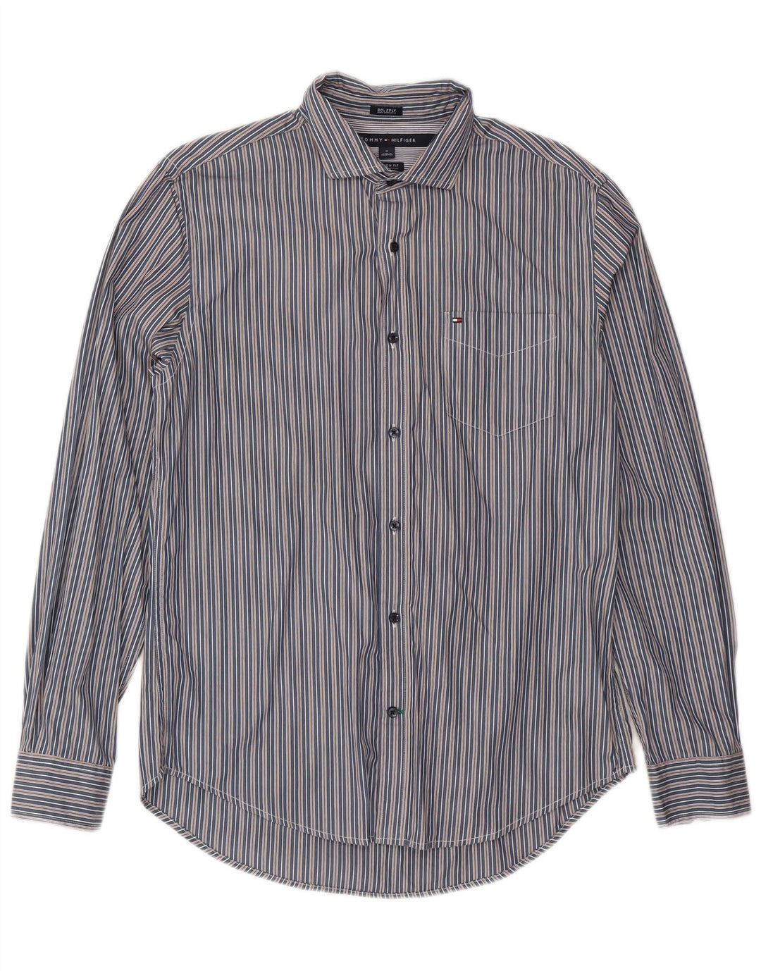 Tommy Hilfiger Chemise Custom Fit Homme Bleu Marine Rayé Coton