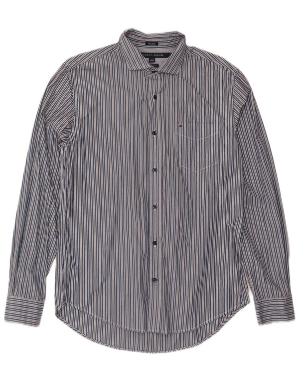 Tommy Hilfiger Chemise Custom Fit Homme Bleu Marine Rayé Coton