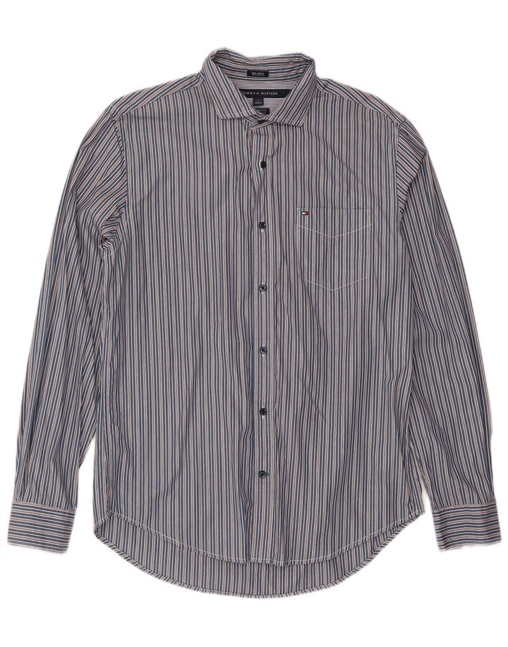 Tommy Hilfiger Chemise Custom Fit Homme Bleu Marine Rayé Coton