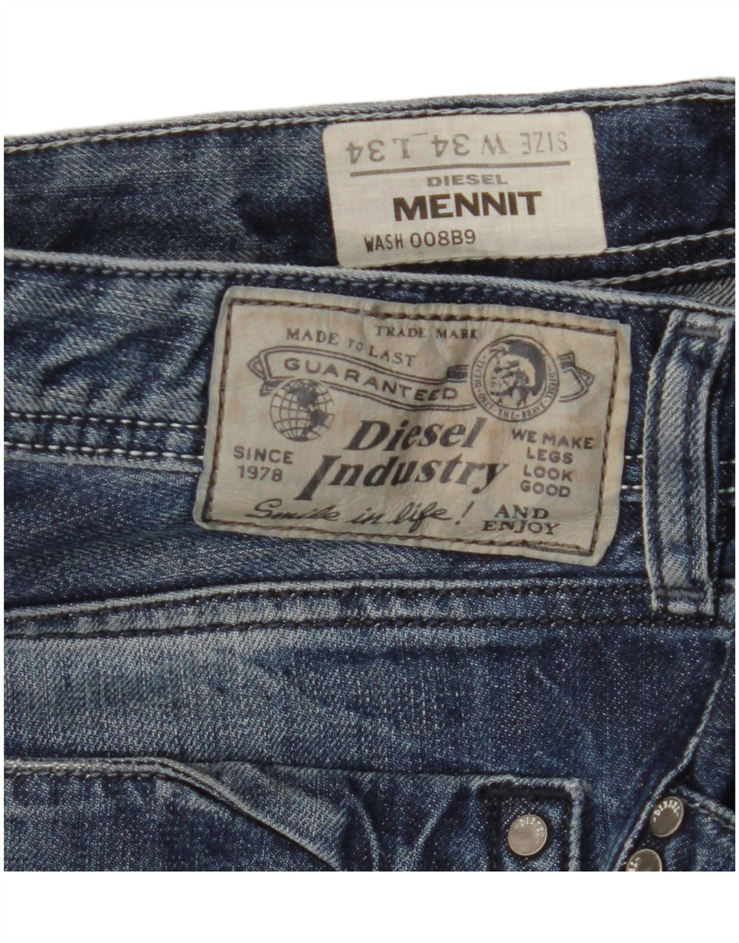 DIESEL Hommes Mennit Jean droit vieilli W34 L34 Bleu Coton