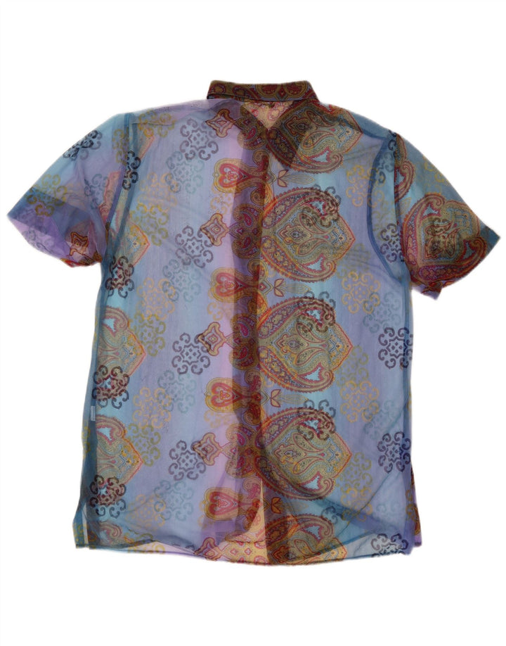 VINTAGE Chemisier à manches courtes pour femme IT 48 XL Bleu Paisley