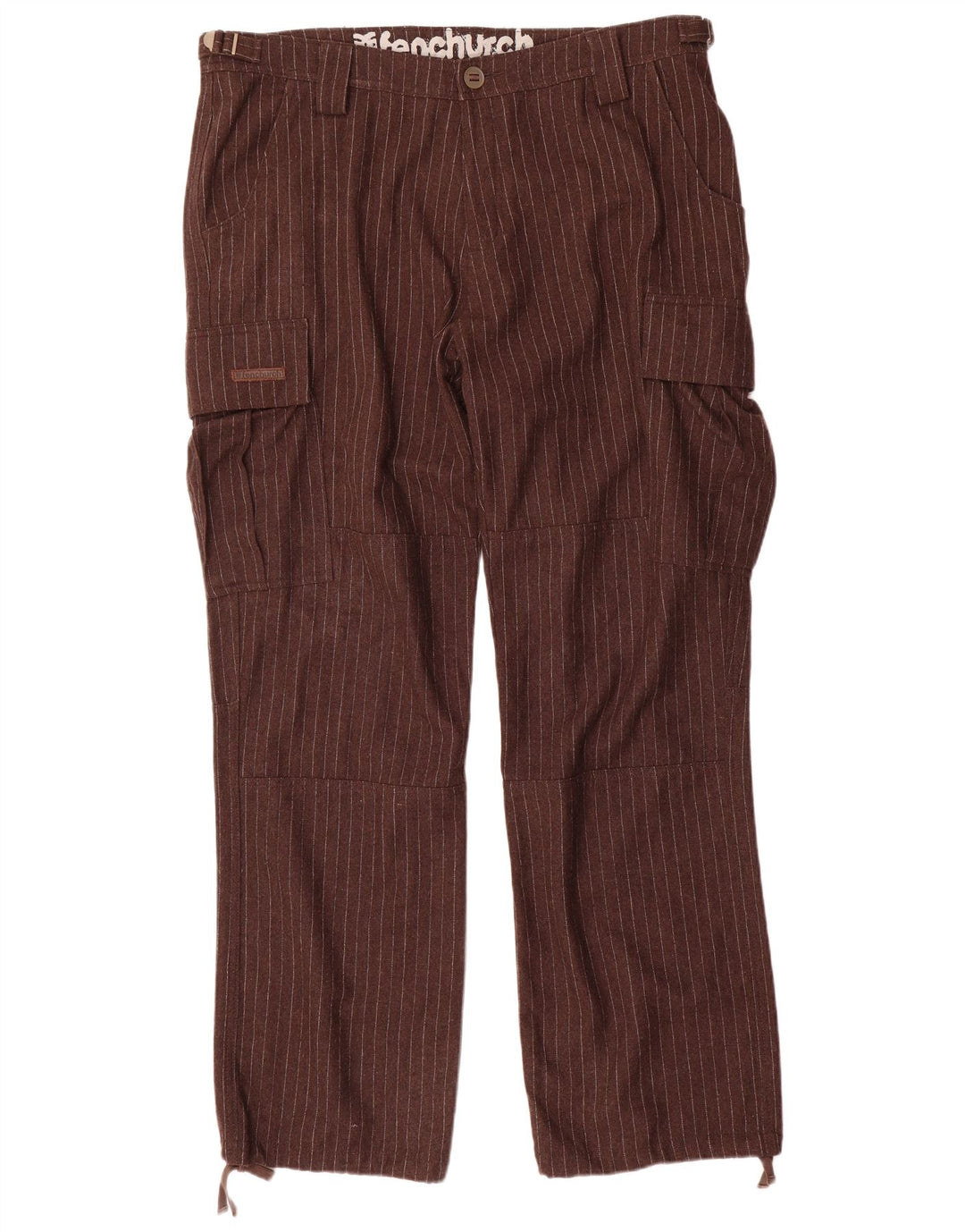 Fenchurch Pantalon cargo droit pour homme W36 L33 Marron à fines rayures Polyester