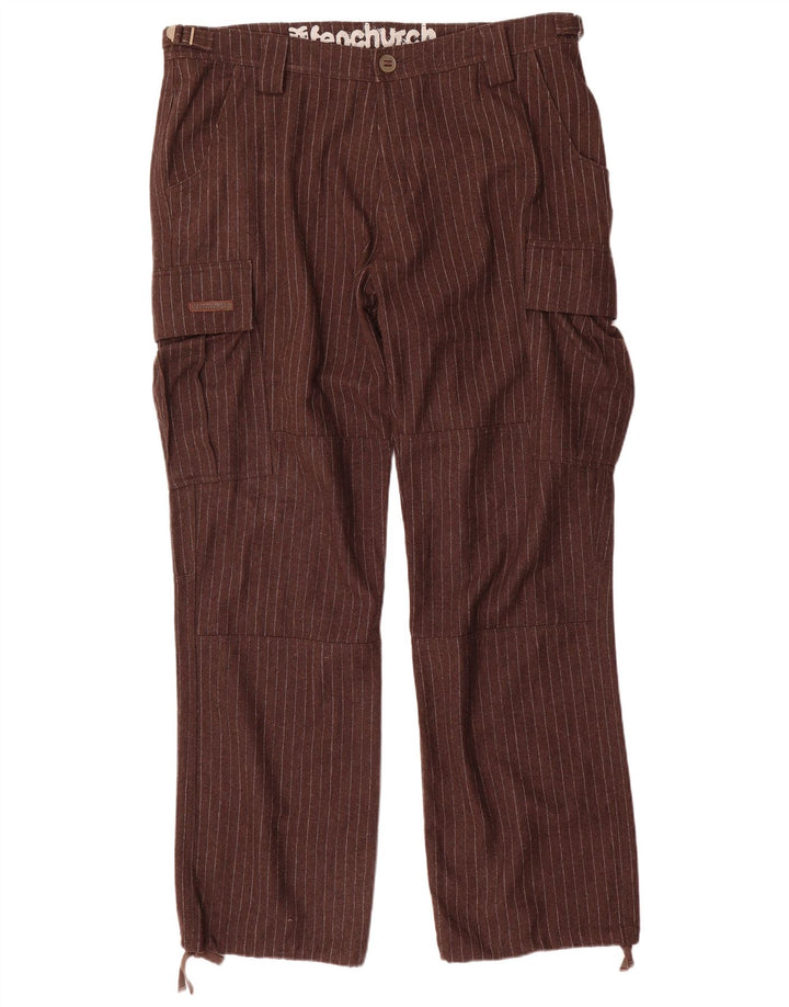 Fenchurch Pantalon cargo droit pour homme W36 L33 Marron à fines rayures Polyester