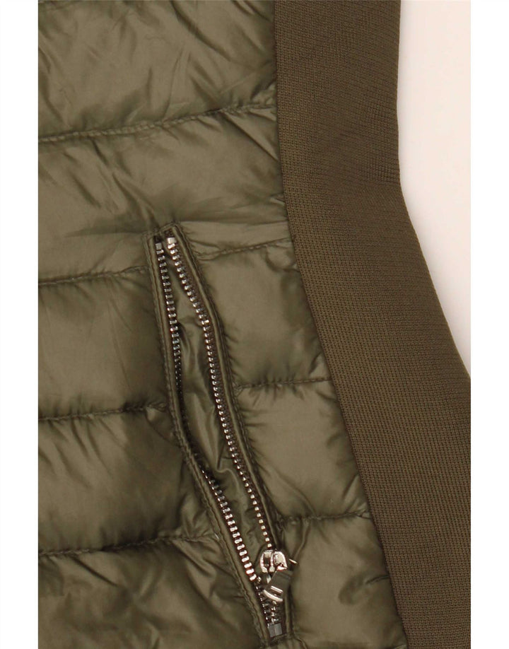 Zara Veste matelassée à capuche pour femme UK 12 Medium Kaki Colourblock