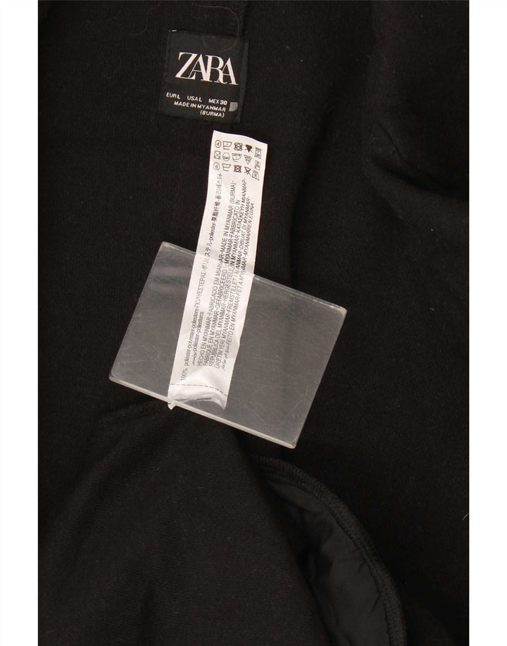 Zara Womens Open Overcoat UK 16 Large Noir Polyester