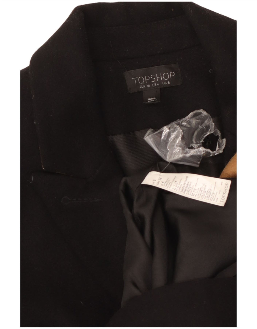 Topshop Manteau Femme UK 8 Petite Laine Noire