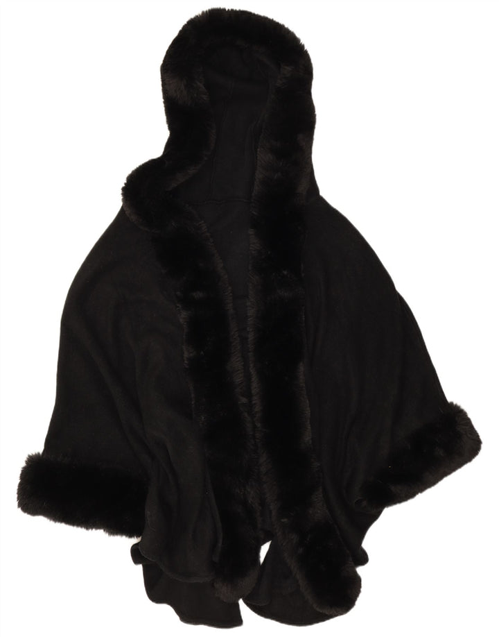 vintage Femmes Ouvert À Capuchon Poncho Manteau Taille Unique Noir
