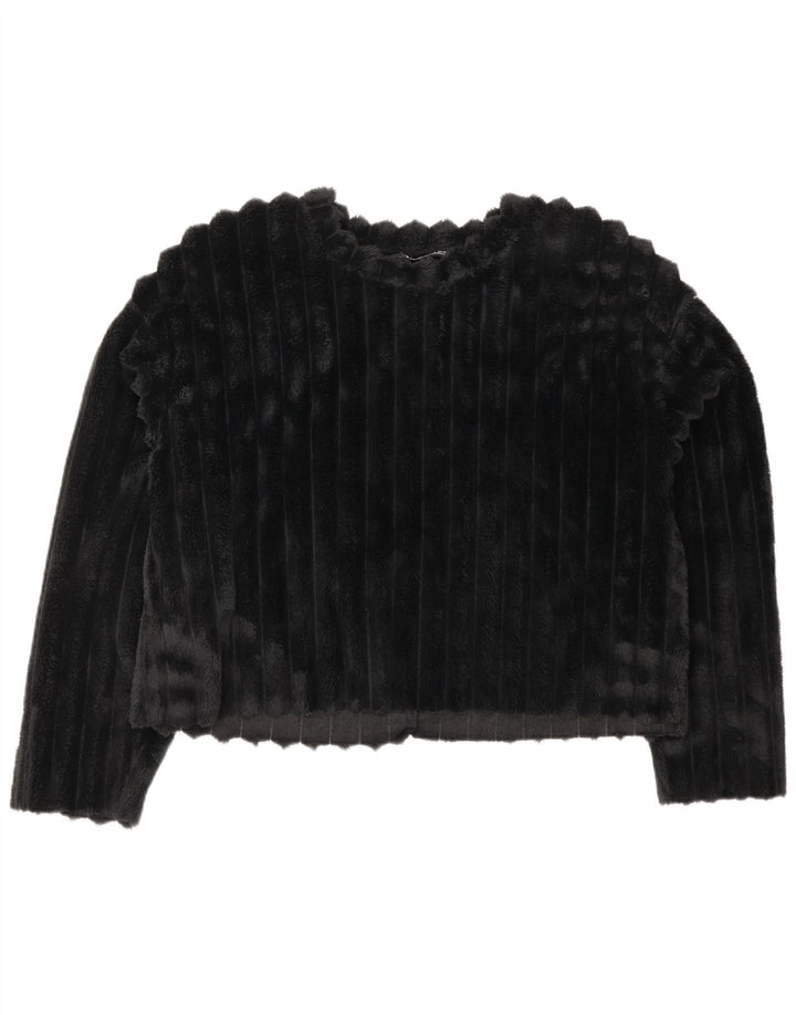 ZARA Pull court en polaire pour femme UK 14 Noir moyen