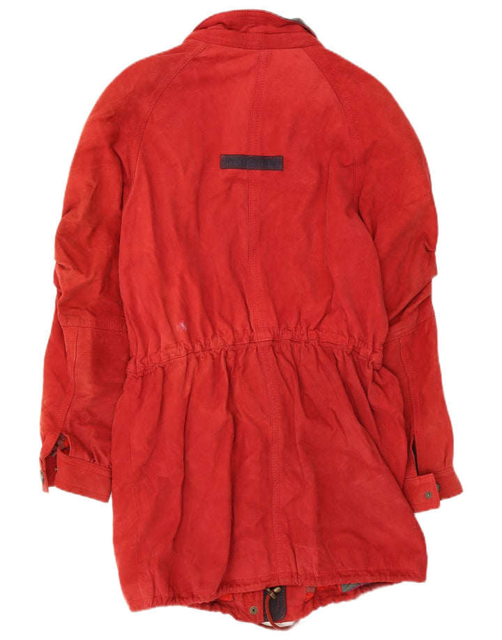 vintage Womens Suede Overcoat Overcoat UK 10 Petit cuir rouge