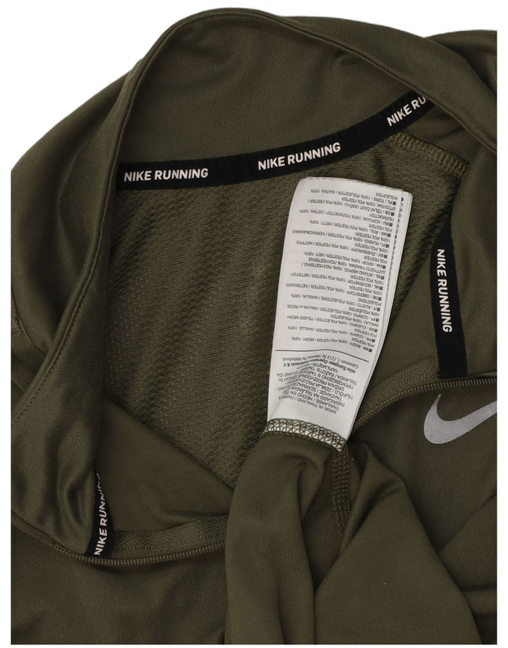 Nike Haut de course à manches longues avec col zippé pour femme UK 14 Kaki moyen Polyester