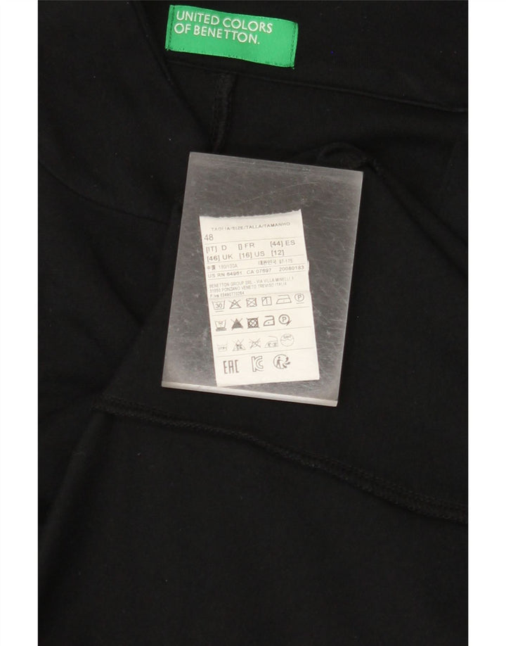 BENETTON Veste blazer 1 bouton pour femme UK 16 Large Noir Viscose