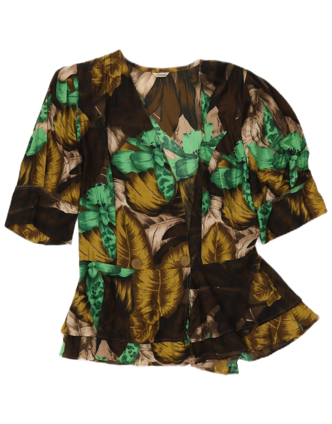 VINTAGE Chemisier à manches courtes pour femme IT 42 Kaki moyen floral