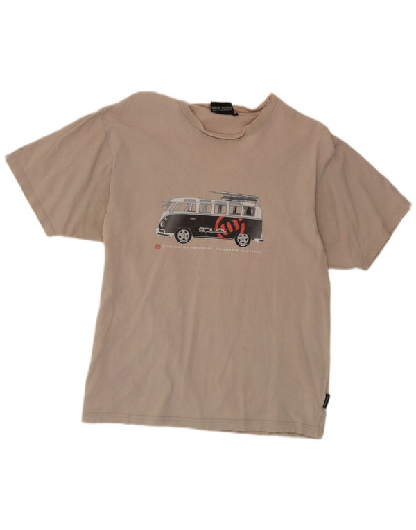 Animal Mens Graphic T-Shirt Top Large Beige Coton