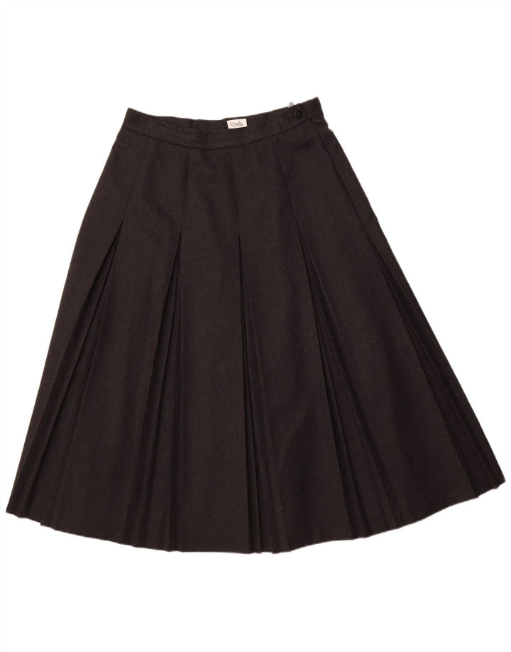 VIYELLA Jupe plissée pour femme UK 16 Large W32 Gris Laine Vierge