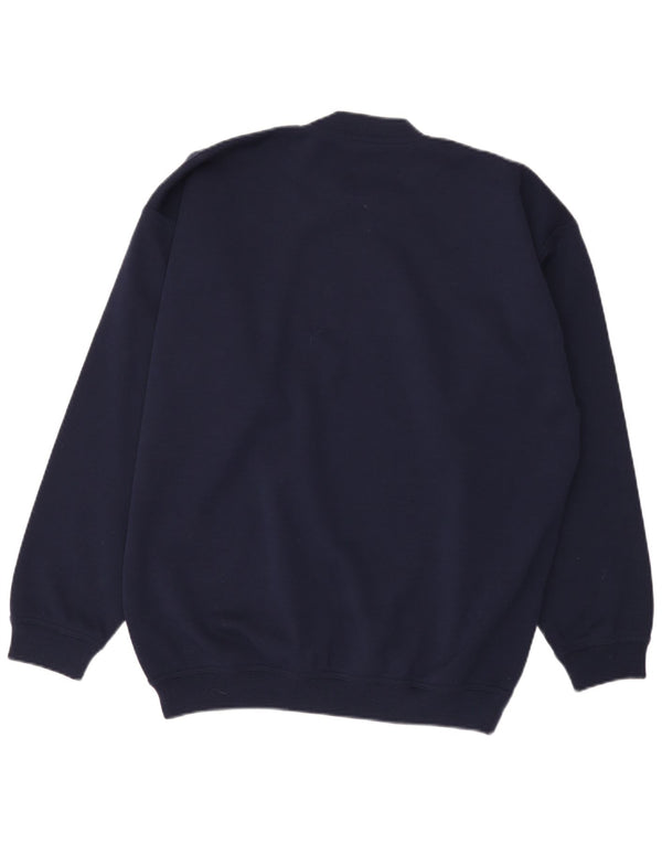 vintage Mens Crew Neck Jumper Pull EU 52 Grand Bleu Marine Polyacrylique