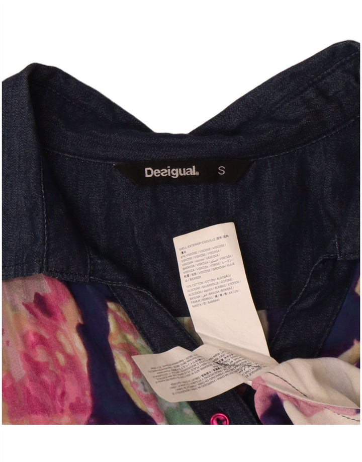 Desigual Femme Pull Chemise Chemisier UK 10 Petit Floral Multicolore