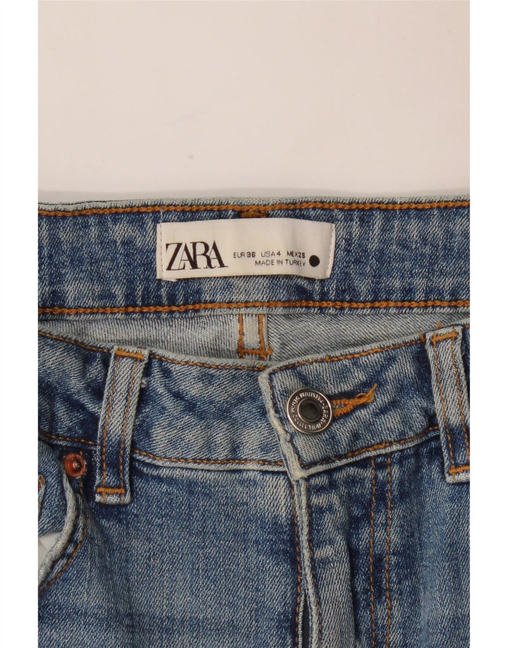 ZARA Jean droit vieilli pour femme EU 36 XS W26 L32 Bleu