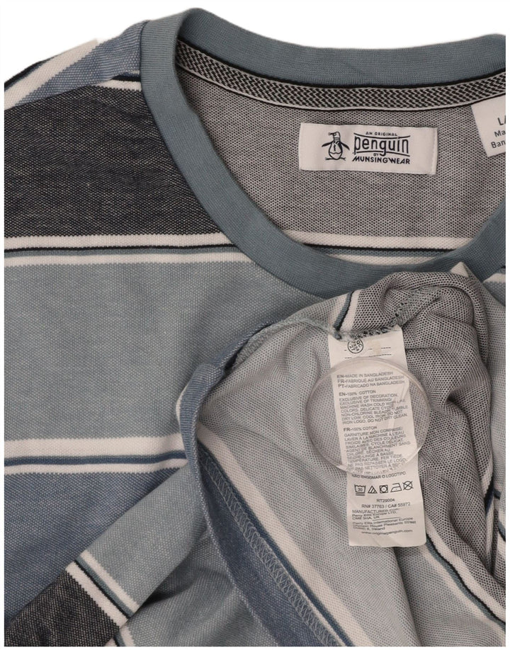 PENGUIN T-Shirt Homme Haut Large Bleu Rayé Coton