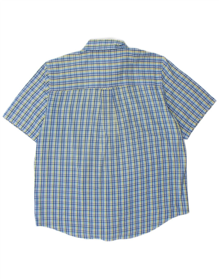 Chaps Chemise à manches courtes pour homme en coton à carreaux bleus