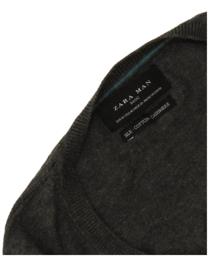Zara Pull Col V Homme Gris Moyen Soie
