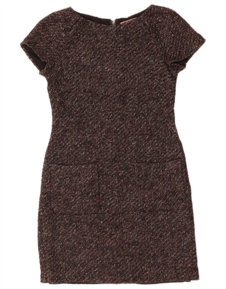 Jigsaw Robe fourreau pour femme UK 8 Petite laine mouchetée marron