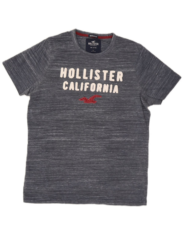 Hollister Hommes Muscle Graphic T-Shirt Top Large Bleu Marine Moucheté Coton