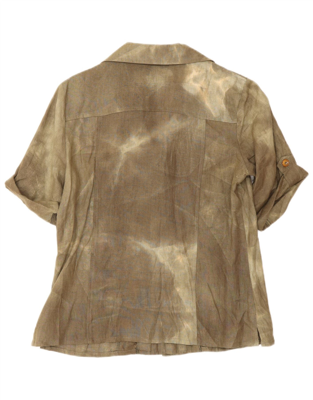 vintage Femme Chemise à manches courtes Blouse UK 12 Moyen Kaki Tie Dye Soie