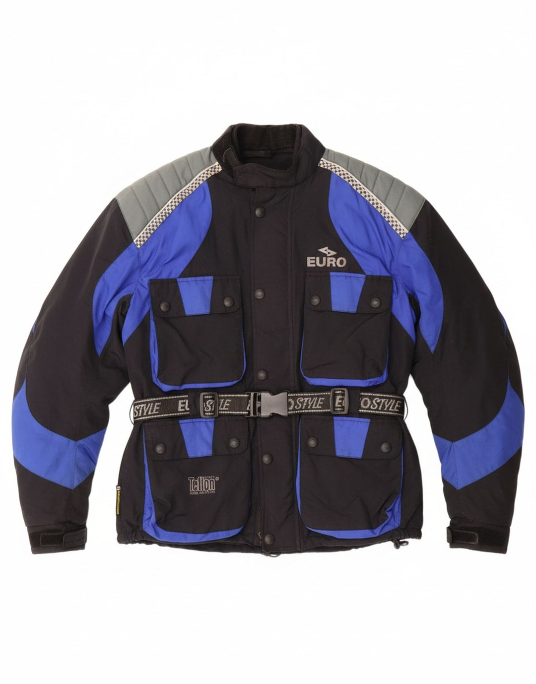 VINTAGE Mens Graphic Biker Jacket UK 36 Small Black Colourblock Nylon