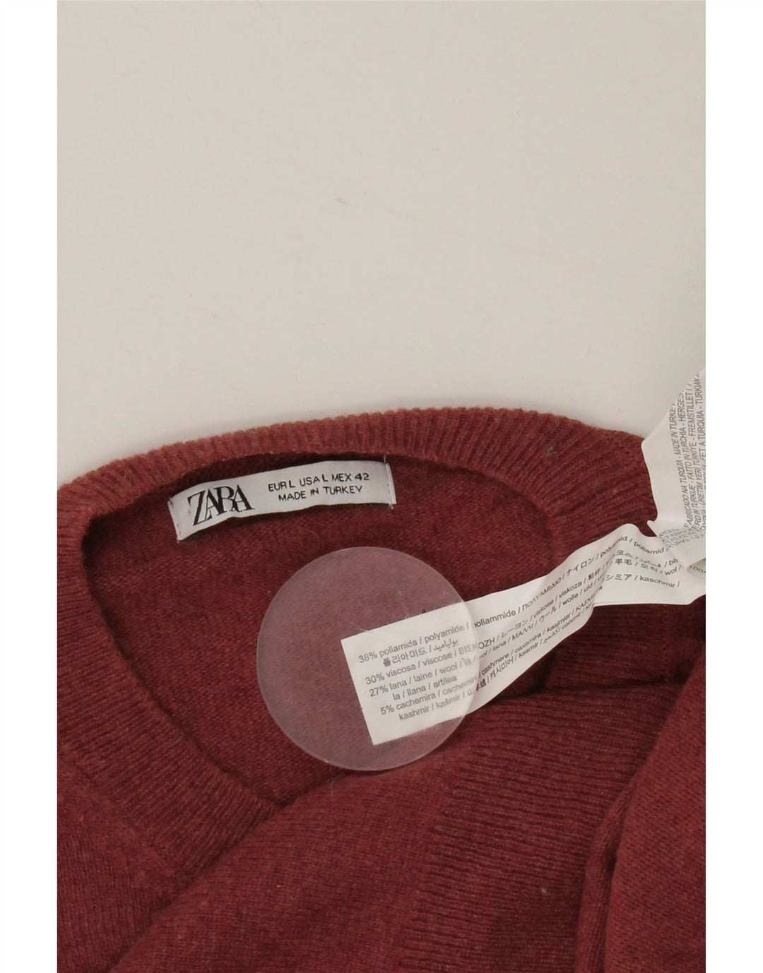 Zara Pull à col rond pour homme Large en polyamide bordeaux