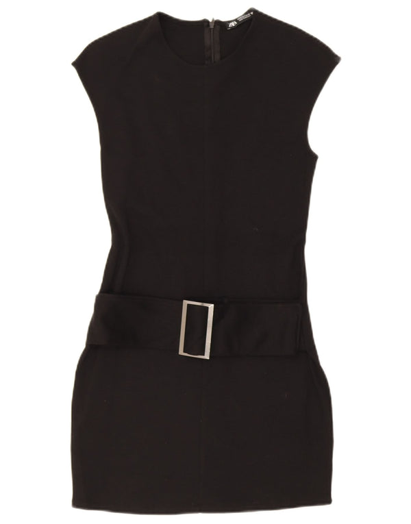 Zara Robe moulante sans manches pour femme UK 8 Small Noir Polyester