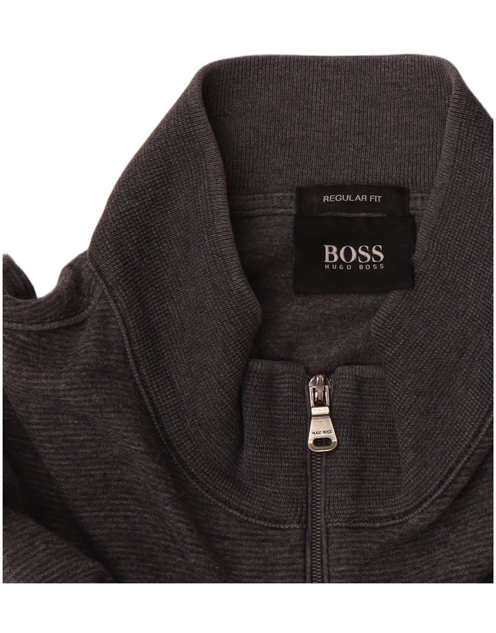 Hugo Boss Hommes Zip Neck Regular Fit Sweatshirt Jumper Grand Gris