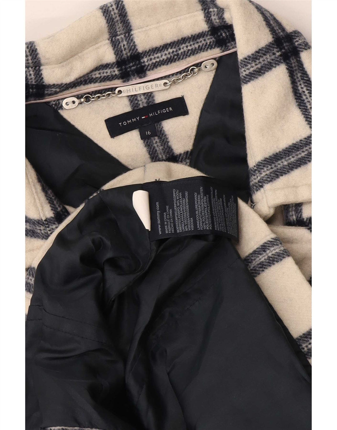 Tommy Hilfiger Caban Fille 15-16 ans Blanc Carreaux Polyester