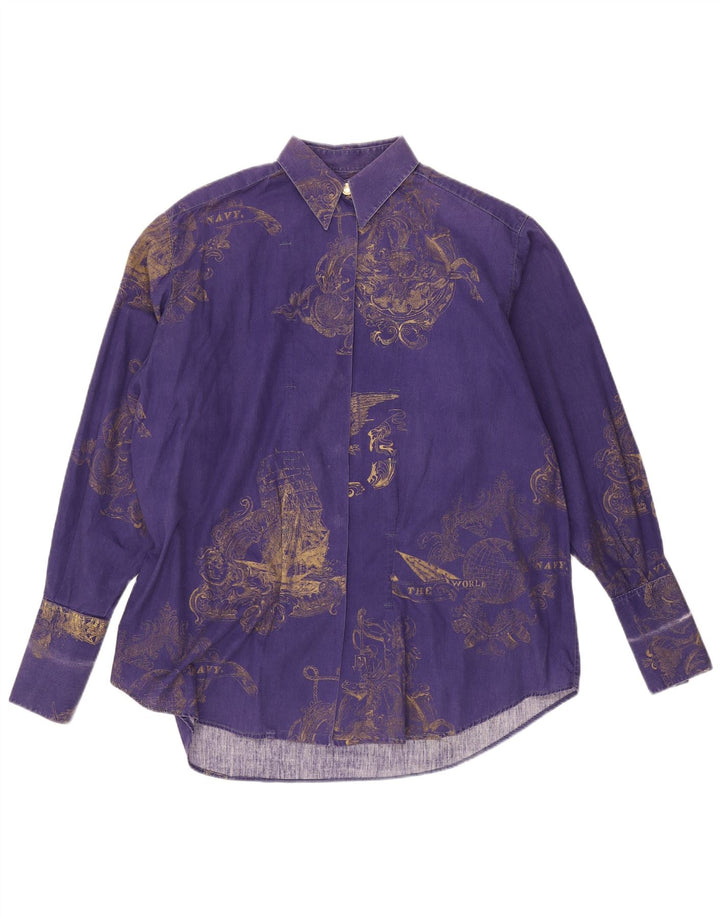 Ferre Chemise surdimensionnée à motif abstrait pour femme UK 14 Coton violet moyen