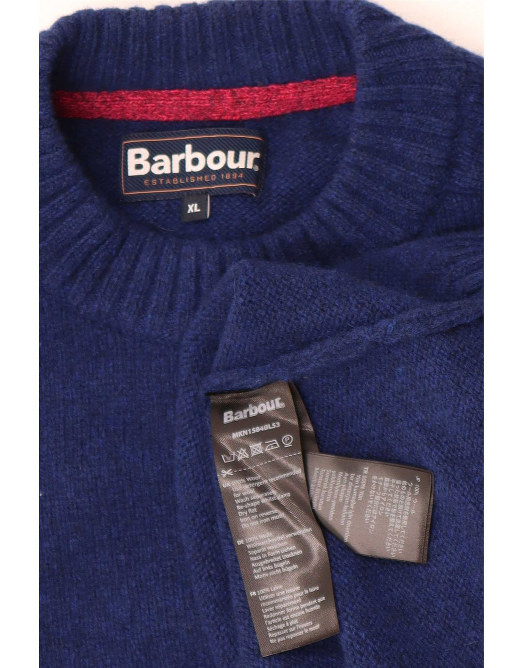 Barbour Pull à col rond pour homme XL en laine bleue
