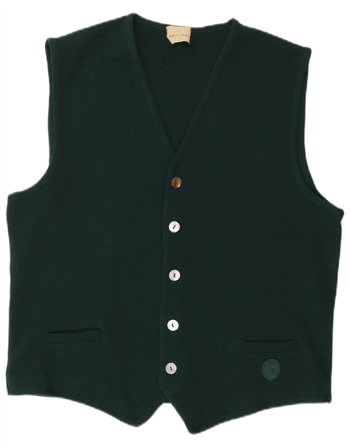 Trussardi Pull cardigan sans manches pour homme US 6 Laine mérinos vert moyen