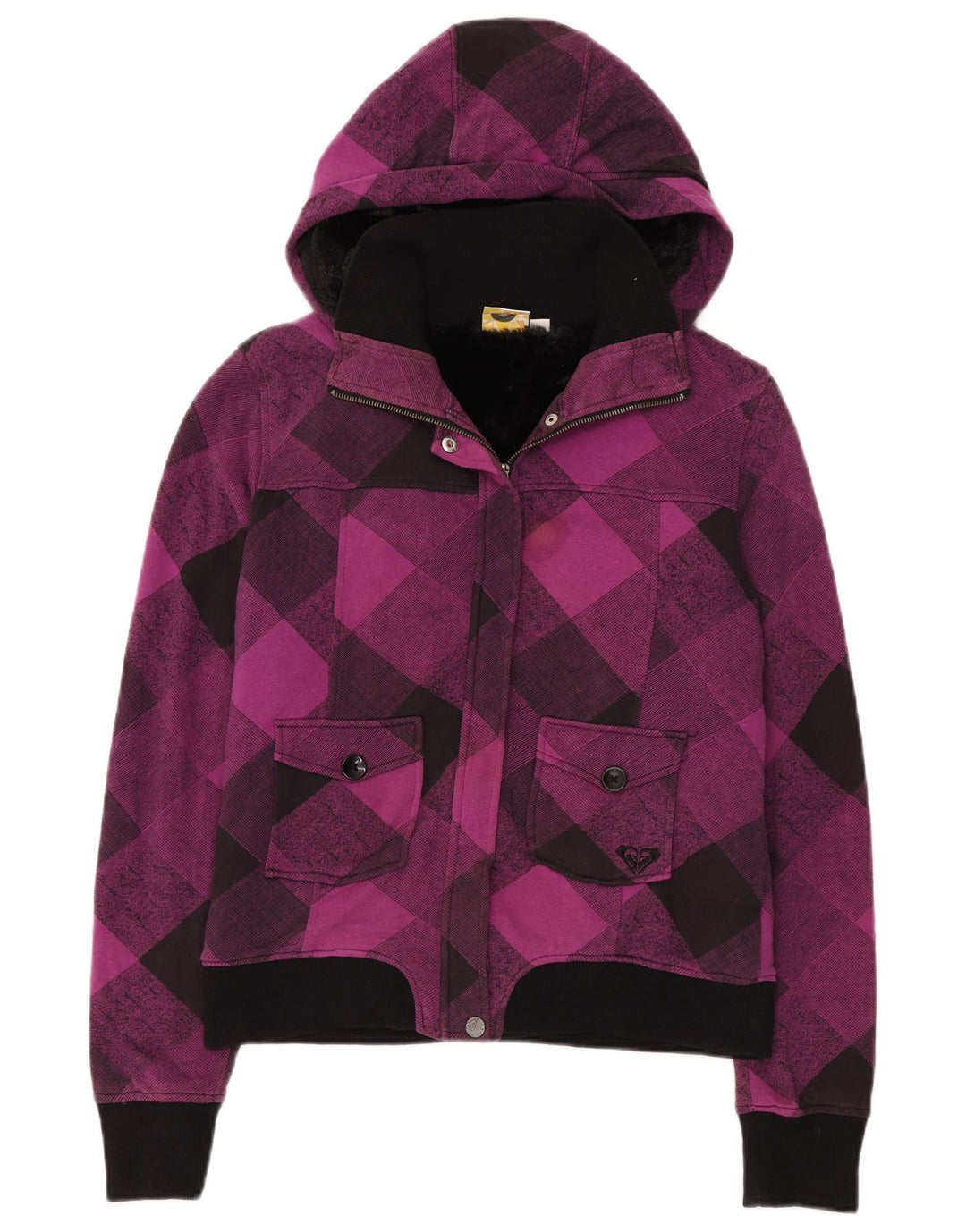 Roxy Bomber à capuche pour femme UK 12 en coton à carreaux violet moyen