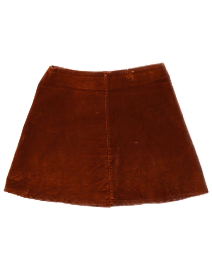 vintage Femme Velours Mini Jupe W24 XS Marron Polyamide