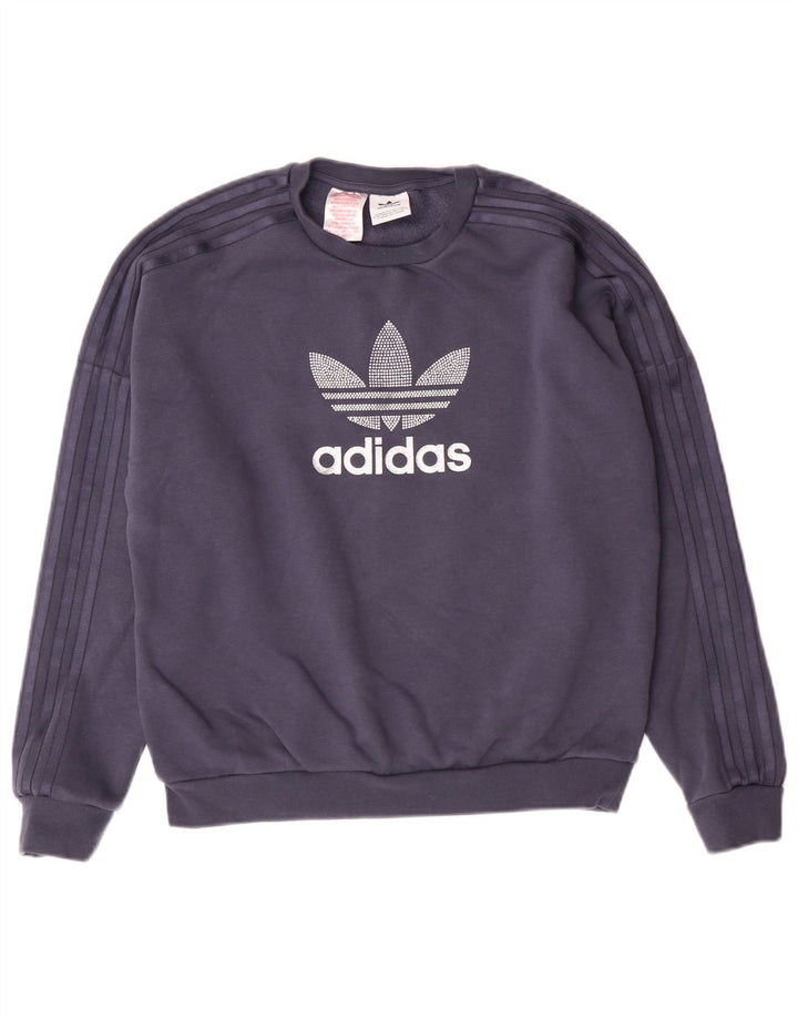 ADIDAS Sweat-shirt graphique pour femme UK 12 Bleu marine moyen en coton