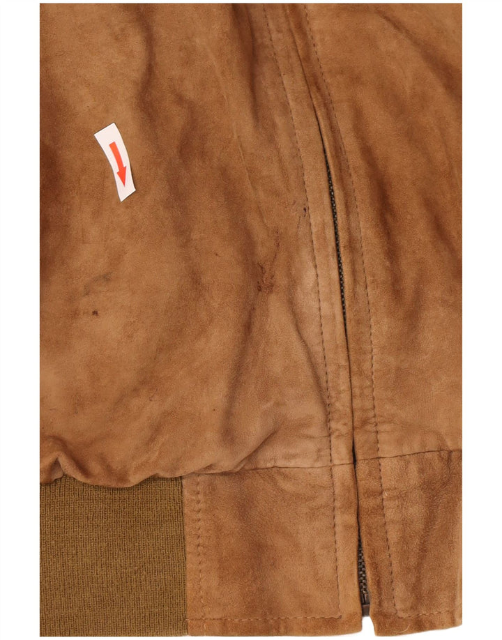 vintage Mens Bomber Suede Jacket UK 44 2XL Cuir Marron