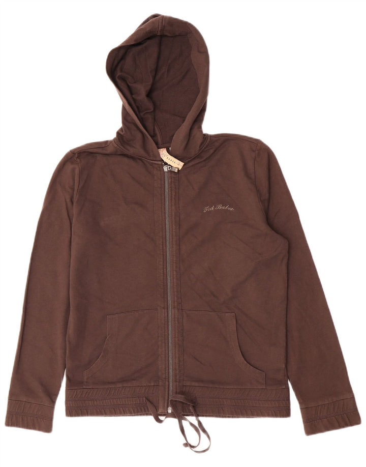Ted Baker Pull à capuche zippé graphique pour femme Taille 3 Coton marron moyen