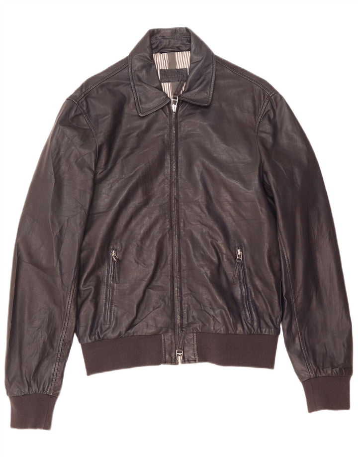 Pollini Veste en Cuir Bomber Homme IT 50 Grand Cuir Bleu Marine