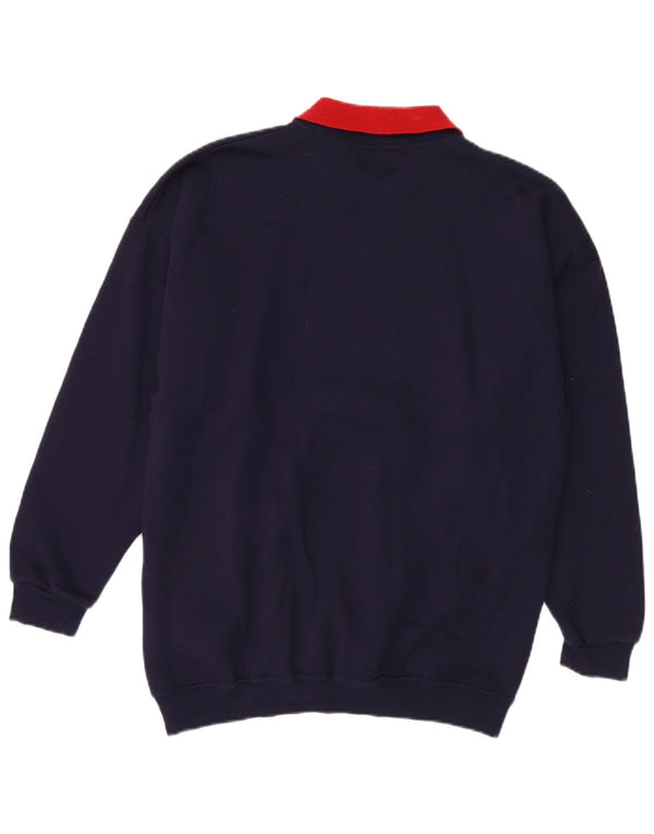 vintage Femmes Graphique Polo Neck Sweatshirt Jumper UK 18 XL Bleu Marine