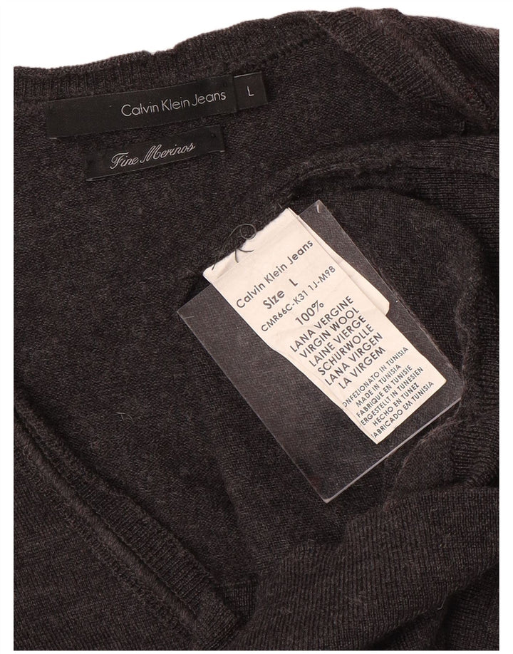 CALVIN KLEIN JEANS Cardigan Homme Pull Large Gris Laine Mérinos