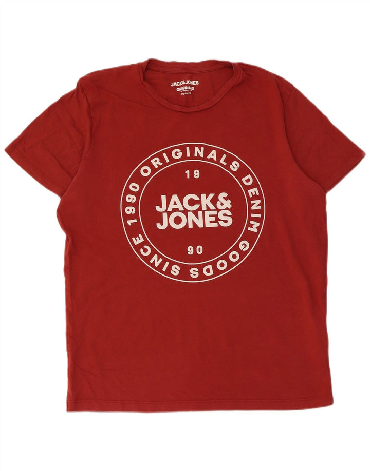 JACK & JONES T-Shirt Regular Fit Graphique Homme Rouge Moyen Coton