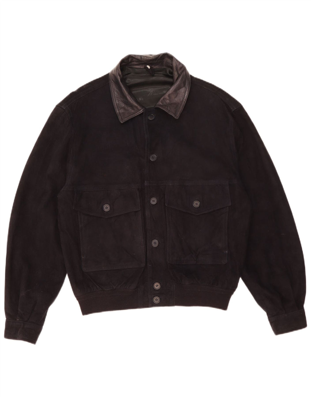 vintage Mens Suede Bomber Jacket IT 52 XL Cuir Noir