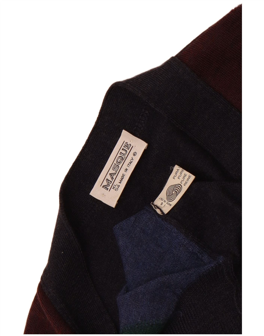 vintage Homme Cardigan Pull IT 54 XL Bleu Marine Colourblock Laine