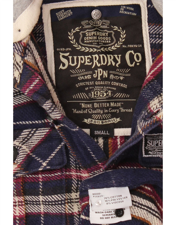 SUPERDRY Chemise à capuche en flanelle pour homme Petit coton à carreaux bleu marine