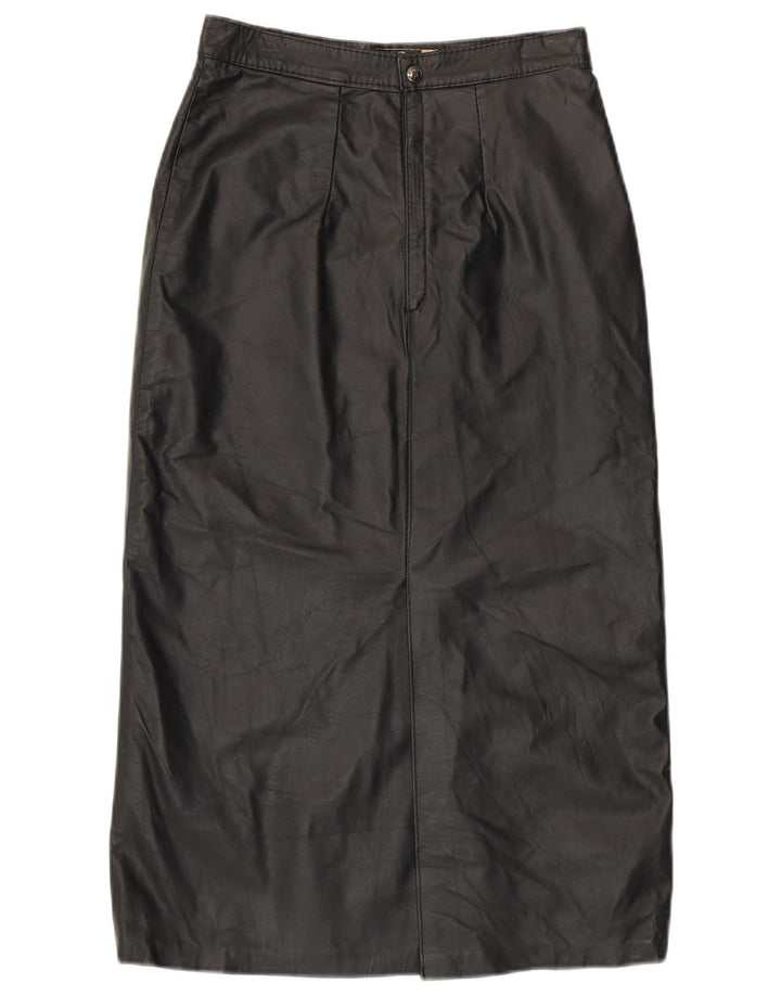 vintage Femme Taille Haute Jupe En Cuir EU 42 Grand Cuir Noir