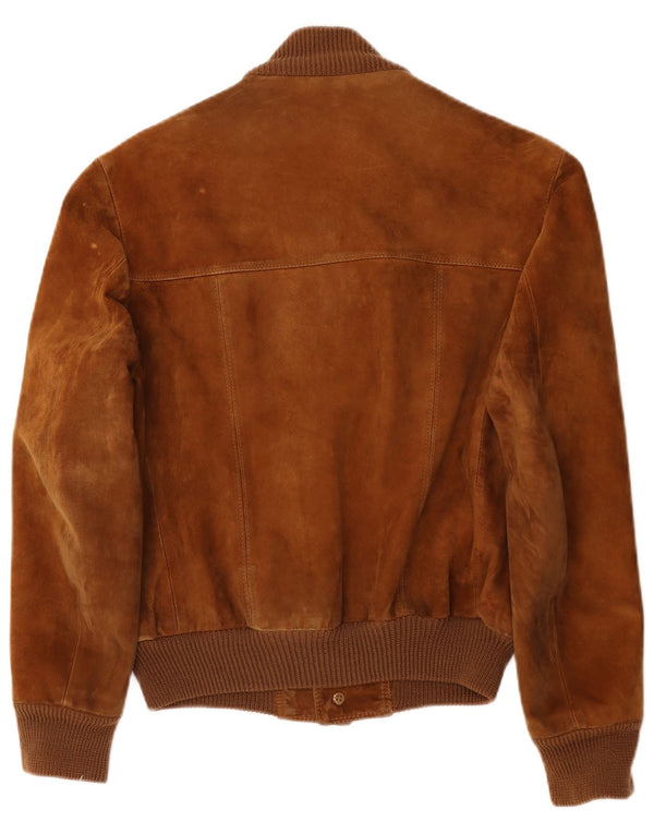 vintage Mens Suede Bomber Jacket UK 38 Cuir Brun Moyen