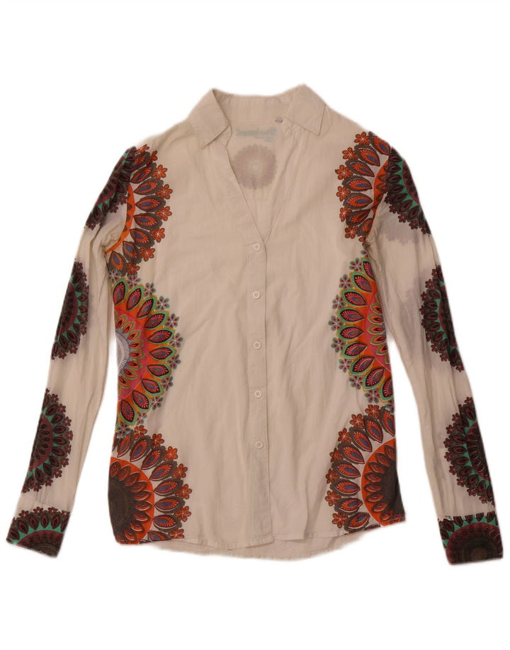 DESIGUAL Chemise Graphique Femme UK 6 XS Blanc Paisley Coton